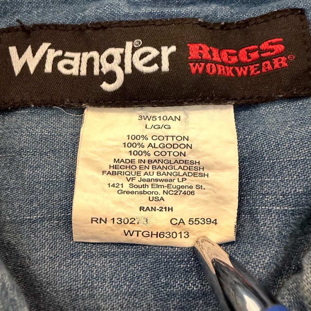 Wrangler Riggs Workwear Denim Utility Shirt Large Workwear Button Up - Picture 3 of 9
